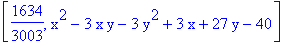 [1634/3003, x^2-3*x*y-3*y^2+3*x+27*y-40]